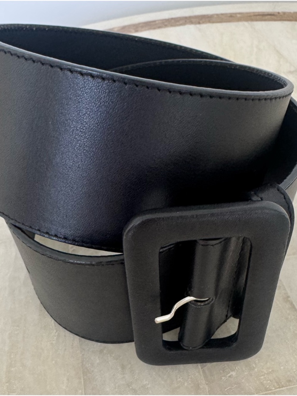 Classic Black Wide Waist Belt with Covered Buckle, made in Italy, size S/40